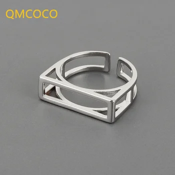 QMCOCO Креативный Простой дизайн, Геометрический квадрат, Серебристый Цвет, Регулируемое кольцо Ope Для женщин, Вечерние, простые декоративные подарки