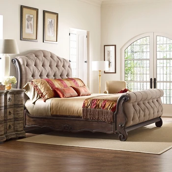 Индивидуальная резная кровать из цельного дерева в американском стиле, двуспальная кровать 1,8 м, ткань для главной спальни, спальня в стиле ретро, винтажная европейская резная кровать
