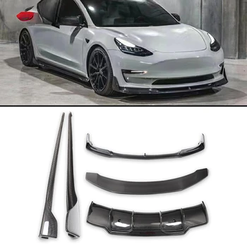 Передняя кромка из углеродного волокна, задний диффузор, Боковые юбки, спойлер крыла V-образного типа для обвеса Tesla Model 3
