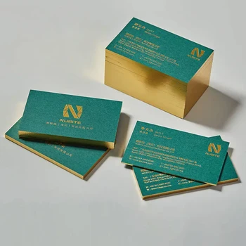 Роскошные Визитные карточки из зеленой Бумаги С изготовленным на заказ Логотипом с золотым тиснением Фольгой и золотым краем